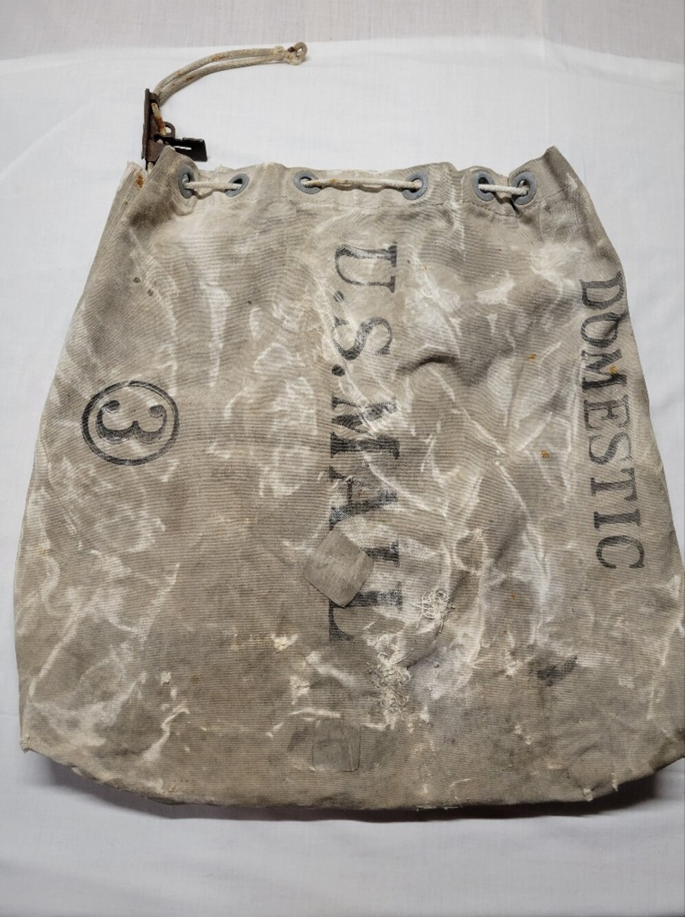 Vintage US Domestic Mail Canvas Bag Sack 4-52 With Drawstring And Clasp